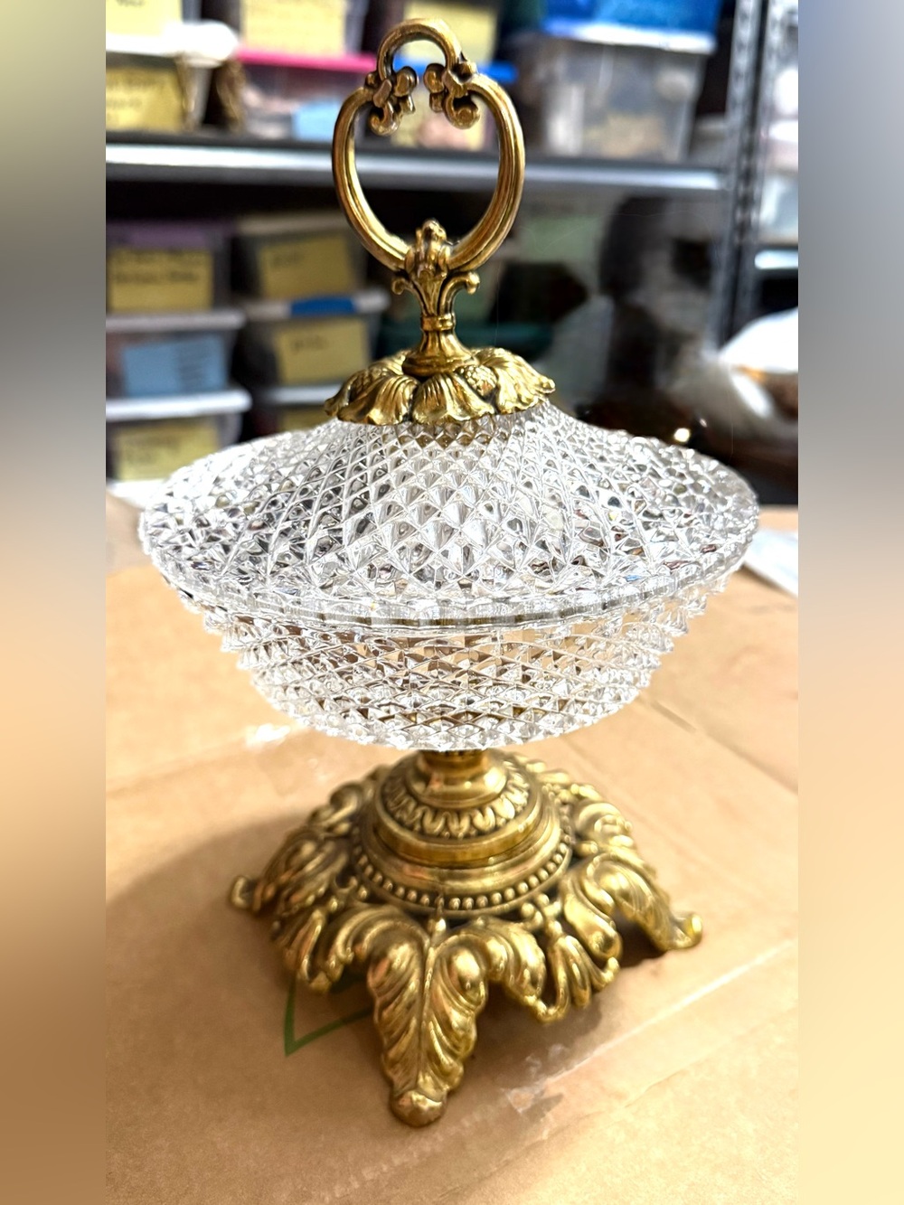 CRYSTAL BOWL WITH LID,GOLD TRIM
 Hollywood Regency Style Decor Candy Dish